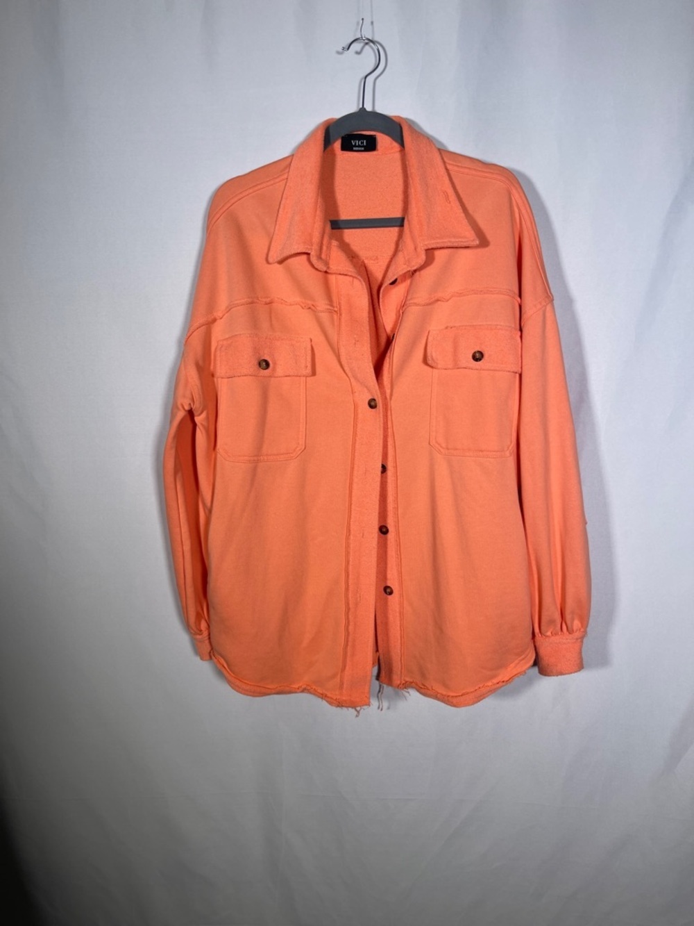 VICI WOMENS CORAL ORANGE BUTTON DOWN SHACKET SHIRT MEDIUM